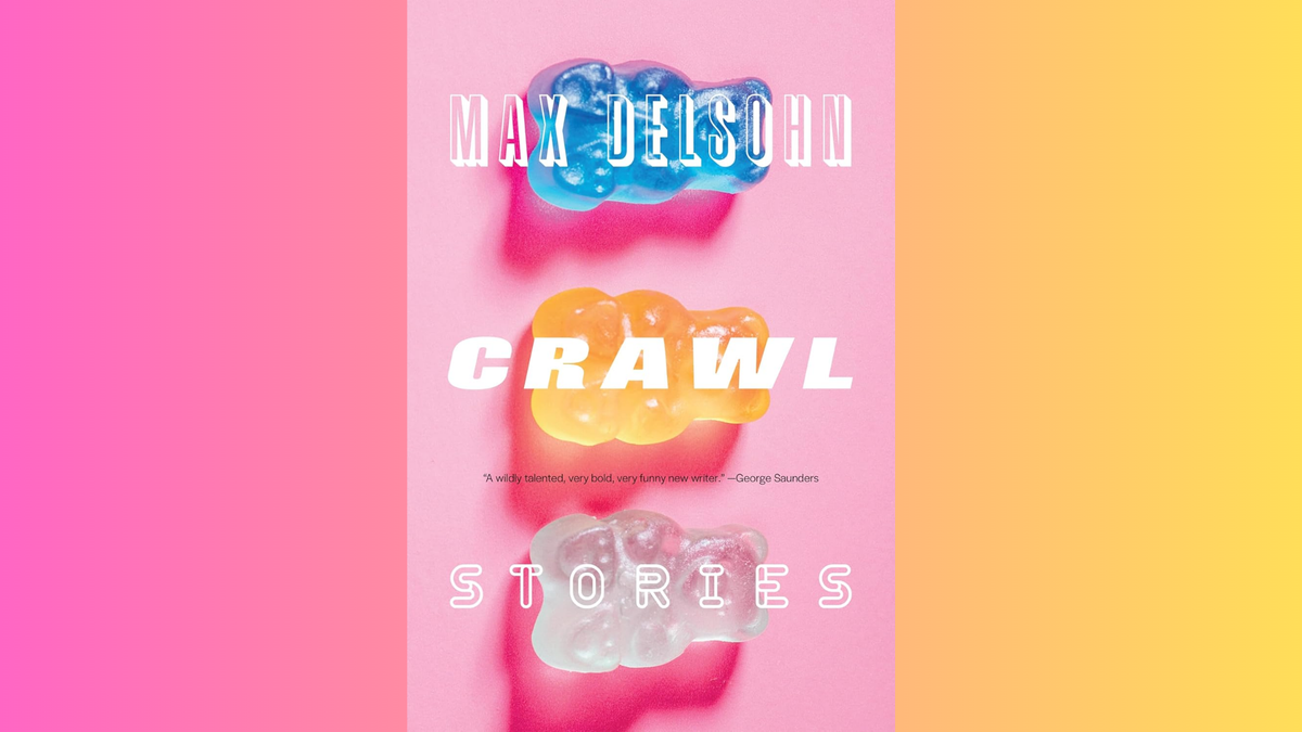 Cover of Crawl, featuring different colors of gummy bears on pink background, itself against pink-to-orange sideways gradient reminiscent of rainbow sherbet ice cream.